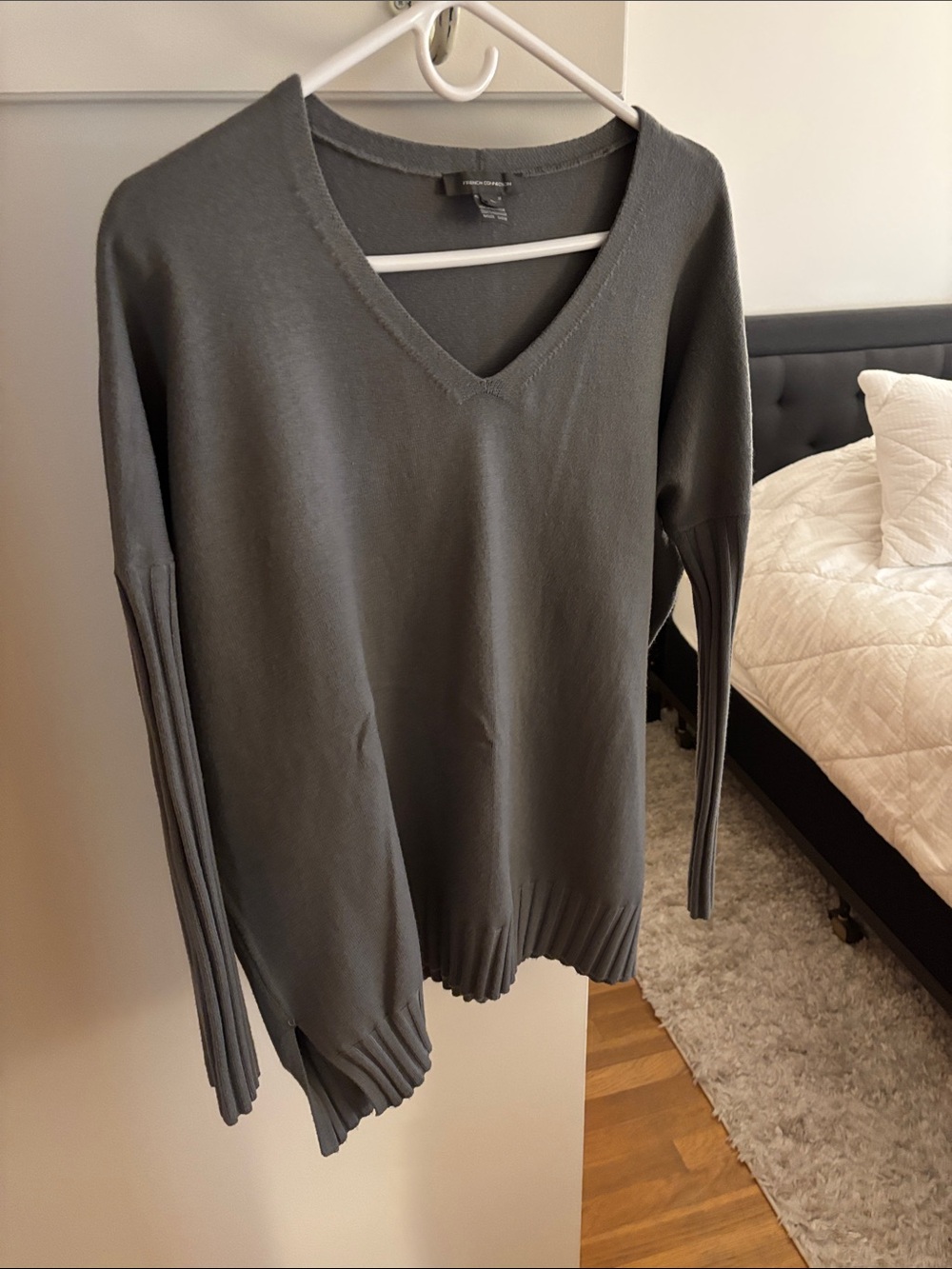 French Connection V-Neck Sweater in Gray